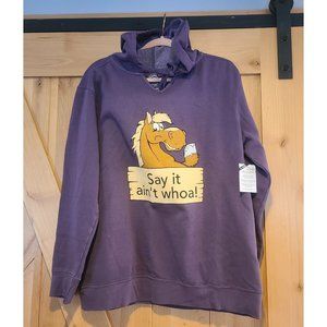 New! Amadora Size L Purple Hoodie Horse Barn Wood Sign "Say it Ain't Whoa"
